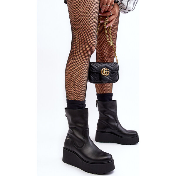 Dámske kožené členkové topánky na platforme Maciejka 66472932