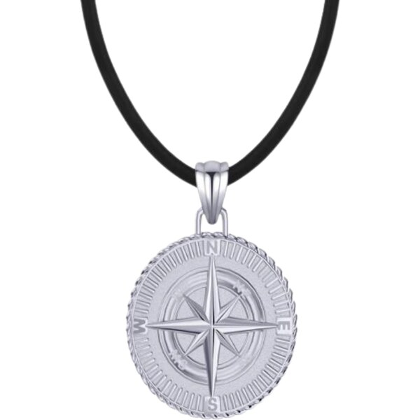 MAJYA Strieborný prívesok CHARLES s koženou čiernou šnúrkou 55 cm | 64582154