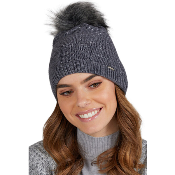 Kamea Grafitová dámska zimná čiapka s brmbolcom Ravello, Farba 58435312