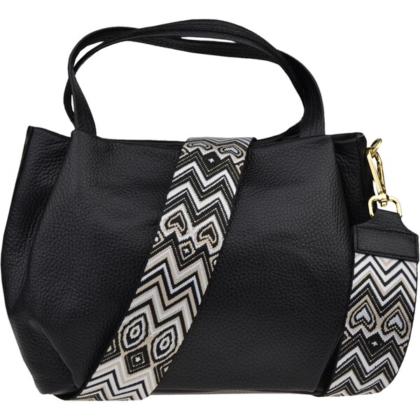 Čierna kožená talianska crossbody kabelka Tea Nera s prídavným pruhom 58442560