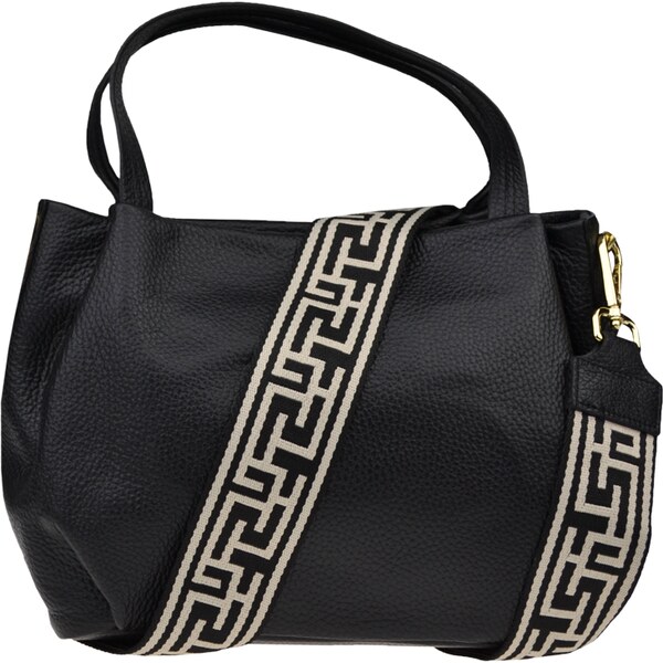 Čierna kožená talianska crossbody kabelka Tea Nera s prídavným pruhom 58442561