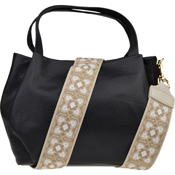 Čierna kožená talianska crossbody kabelka Tea Nera s prídavným pruhom 58442564