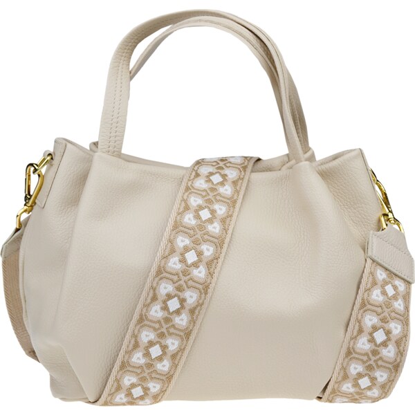 Béžová kožená talianska crossbody kabelka Tea Beige s prídavným pruhom 58442565