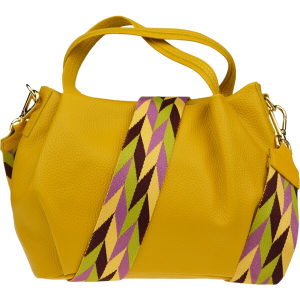 Žltá kožená talianska crossbody kabelka Tea Gialla s prídavným pruhom 58442574