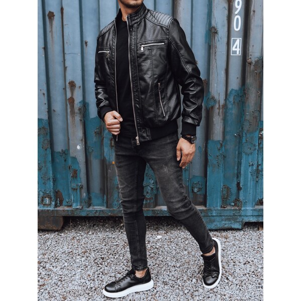 DStreet Pánska kožená prechodná bunda čierna 59827681