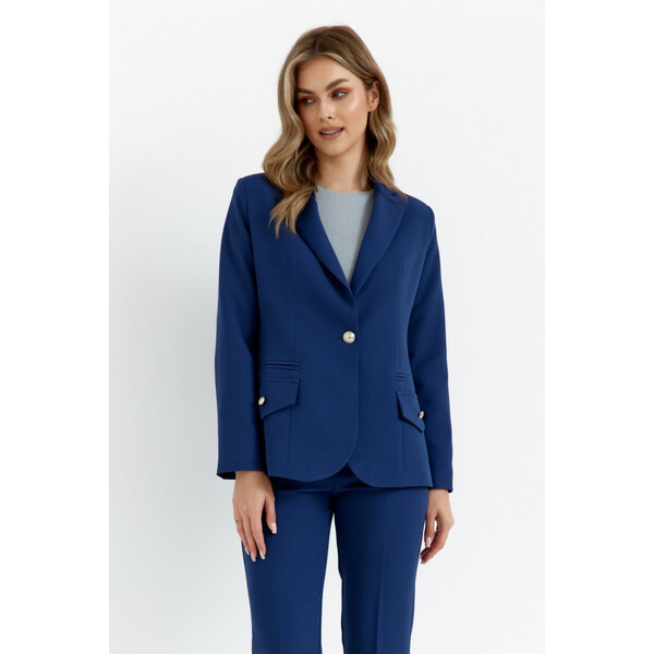 Makover K141 Sako s dvojitým vreckom a klopou - tmavomodré 58450849