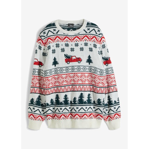 bonprix Jemne pletený pulóver s vianočným motívom, farba biela 47086280