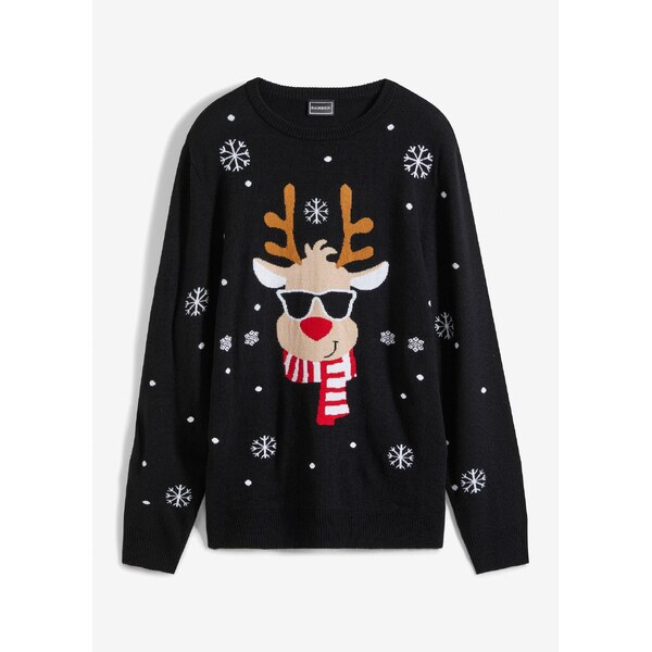 bonprix Pulóver s vianočným motívom, farba čierna 47086541