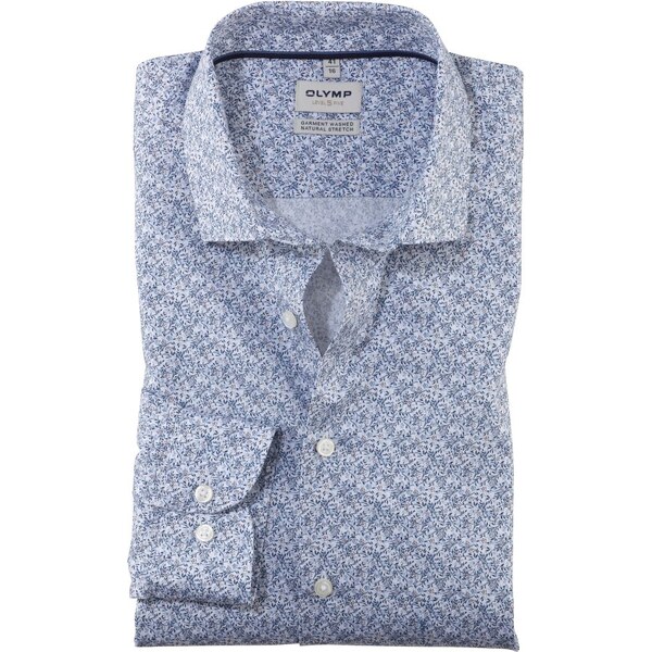 Pánska modrá vzorovaná smart business košeľa OLYMP body fit 58462863