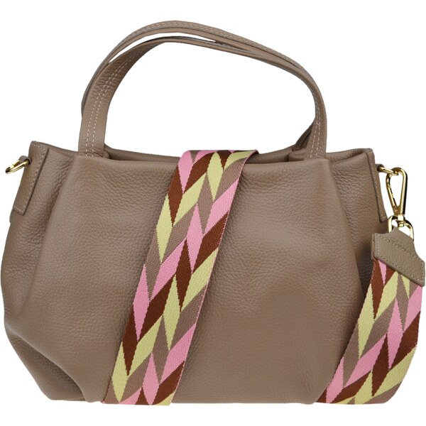 Hnedá kožená talianska crossbody kabelka Tea Taupe s prídavným pruhom 58480213