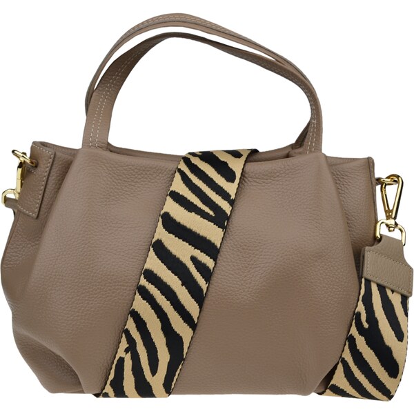 Hnedá kožená talianska crossbody kabelka Tea Taupe s prídavným pruhom 58480214