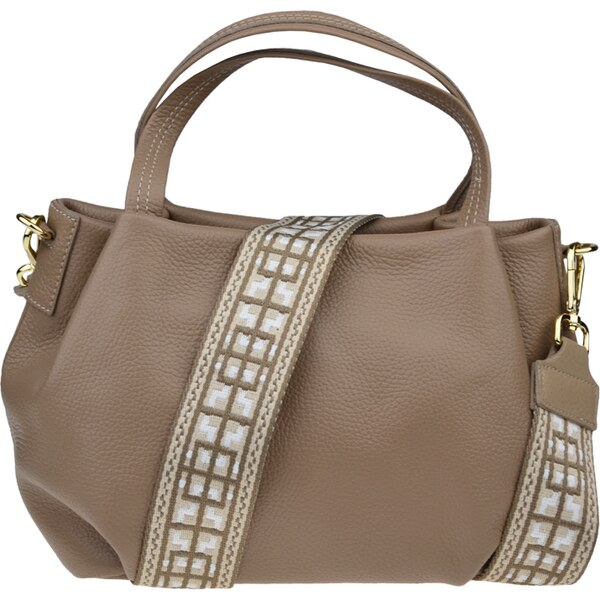 Hnedá kožená talianska crossbody kabelka Tea Taupe s prídavným pruhom 58480215