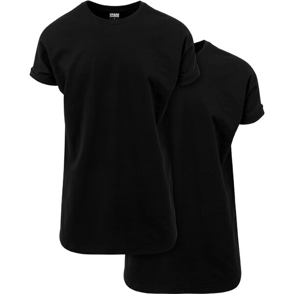 Urban Classics Mens T-shirts Pre-Pack Long Shaped Turnup 2-Pack black 58481523