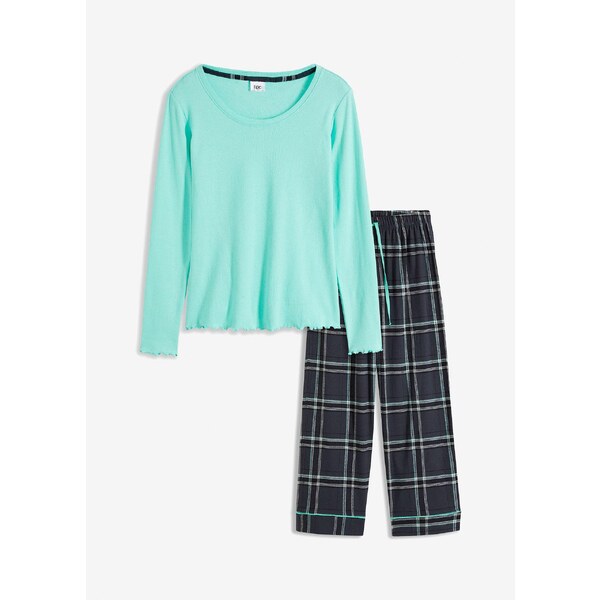 bonprix Pyžamo s vrúbkovaným tričkom a flanelovými nohavicami, farba 58486762