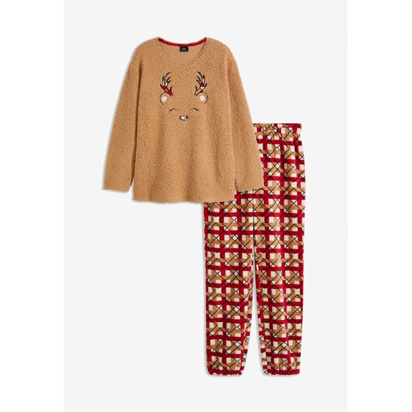 bonprix Flísové pyžamo s výšivkou, farba béžová 58486767