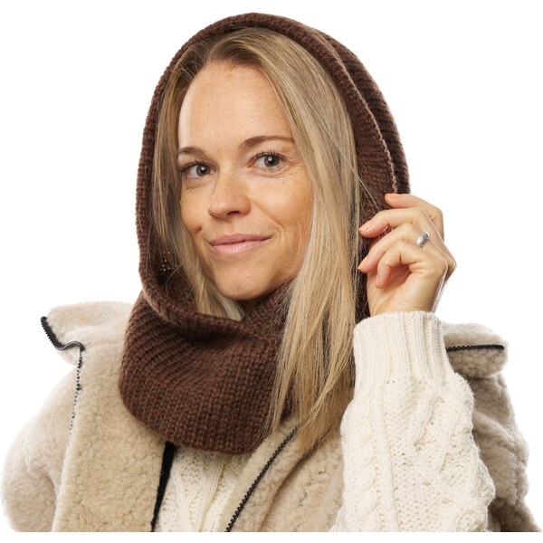 Vlnka Pletená kapucňa s ovčou vlnou Merino Skandor hnedá veľkosti 58493461