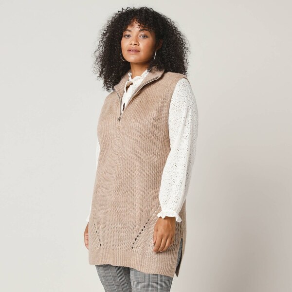 Tuniková vesta so stojačikom na zips béžový melír 036 Blancheporte 56607775