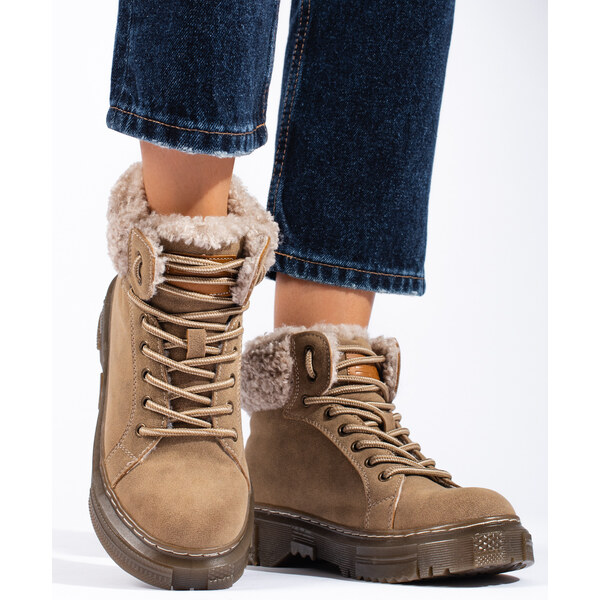 GOODIN Brown womens trappers with Shelvt sheepskin coat 50500350