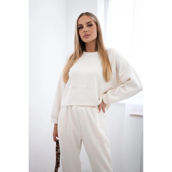 MladaModa Viskózová tepláková súprava Amour svetlá béžová 58175221