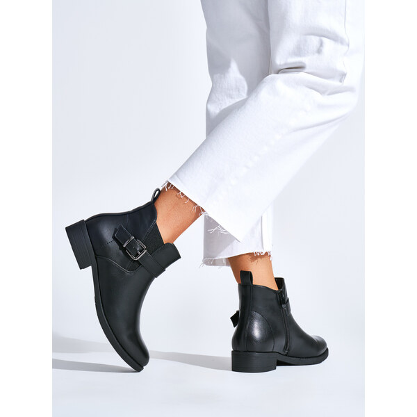 Shelvt Womens black flat boots 55941881