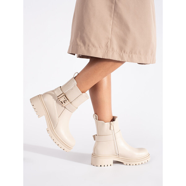 SEASTAR Creamy classic ankle boots with a decorative belt 57794759