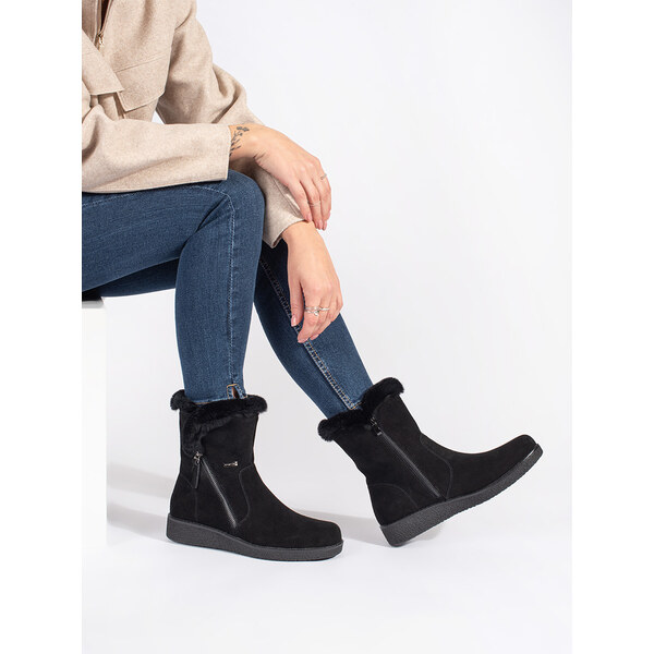 Womens padded black leather ankle boots with fur Sergio Leone 59067606