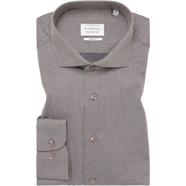 Pánska hnedá bavlnená košeľa so štruktúrou ETERNA slim fit 59057210