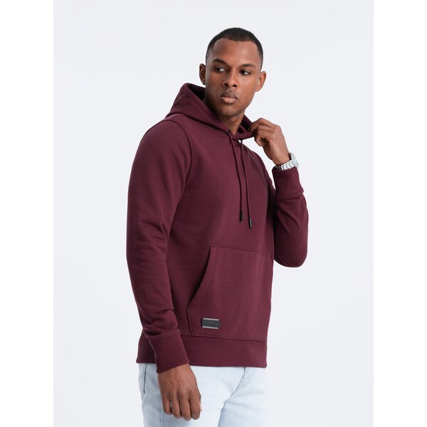 Ombre BASIC mens cotton sweatshirt kangaroo hoodie - maroon 57779835