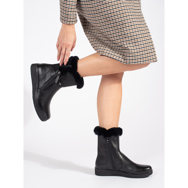 Womens padded black leather ankle boots with fur Sergio Leone 59901801