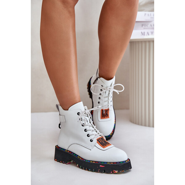 Womens Leather Ankle Boots Zipper Artiker White 60161092