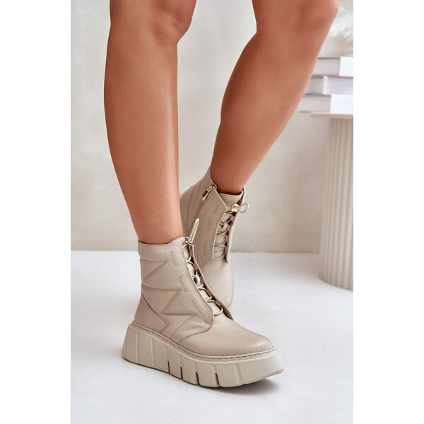 Zazoo Leather Ankle Boots On Platform And Wedge Beige 59905636