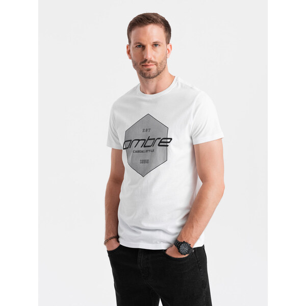 Ombre Mens cotton t-shirt with geometric print and logo - white 51210263