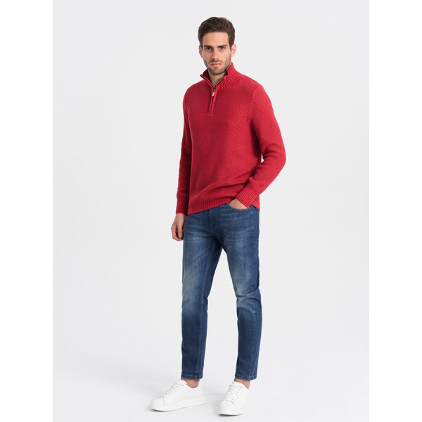 Ombre Mens knitted sweater with spread collar - red 50553502