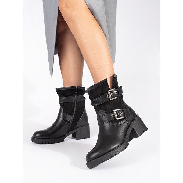 Shelvt Womens black heeled boots with buckles 59067508