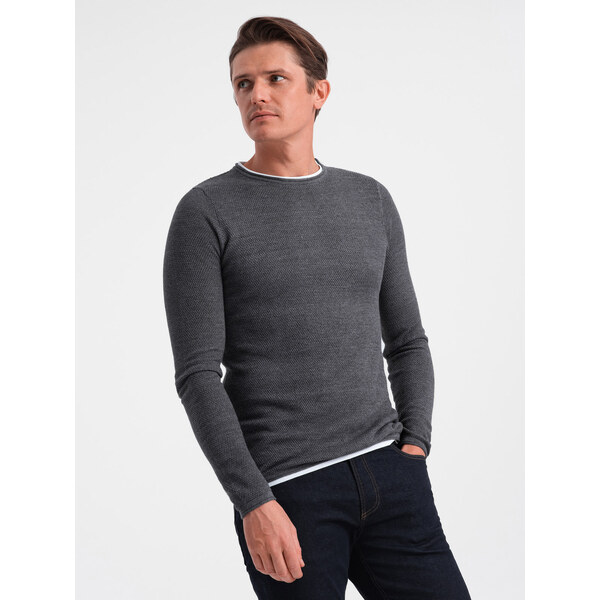 Ombre Mens cotton sweater with round neckline - graphite melange 52495127