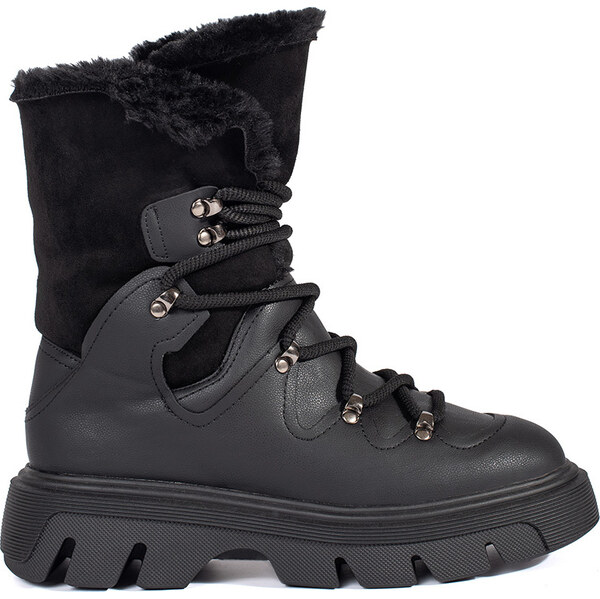 BASIC Čierne dámske šnurovacie snehule s kožúškom na platforme JJ81P-B 59069008