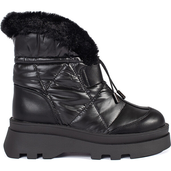BASIC Čierne dámske snehule s čiernou kožušinou na platforme JJ56P-B 59069020
