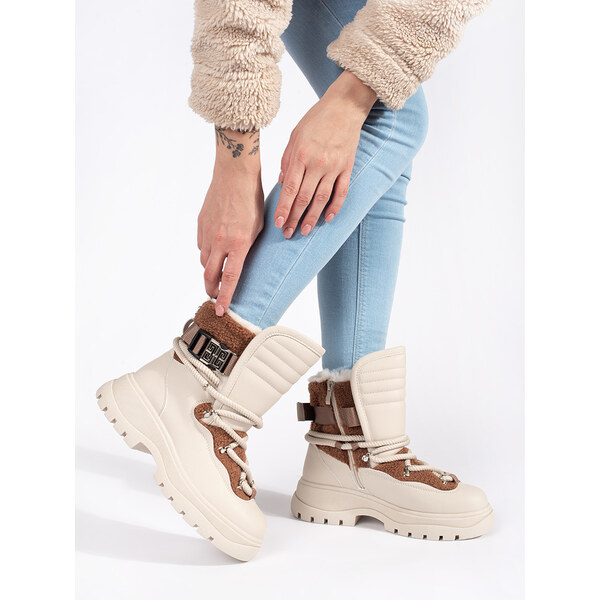 SEASTAR Beige womens snow boots with fur on a thick sole 59827117