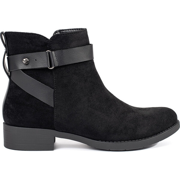 SHELOVET Čierne semišové dámske členkové topánky s ozdobným pásikom, 66148855