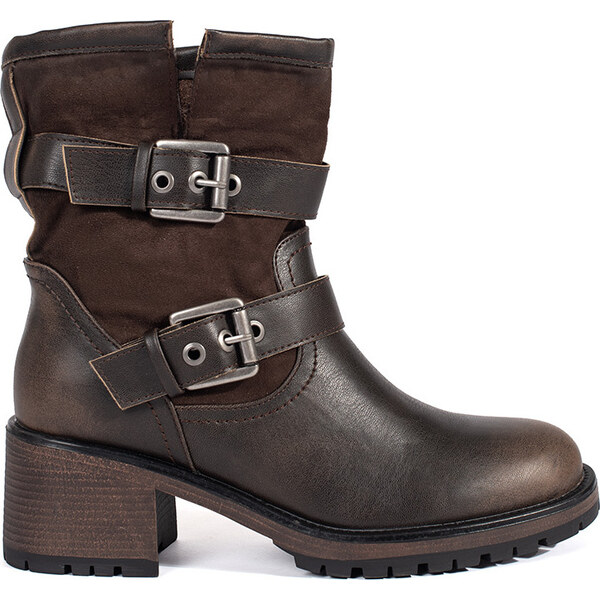 SHELOVET Hnedé dámske členkové topánky na podpätku so sponami, 66148893