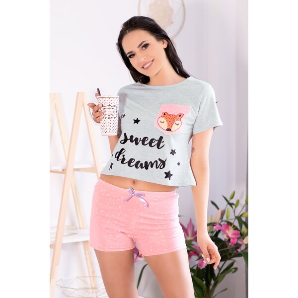 LivCo Corsetti Krátke bavlnené dámske pyžamo Russet Foxy, Farba šedá 20156460