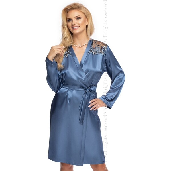 Irall Luxusný elegantný saténový župan Elodie Azure, Farba azúrová 34096718