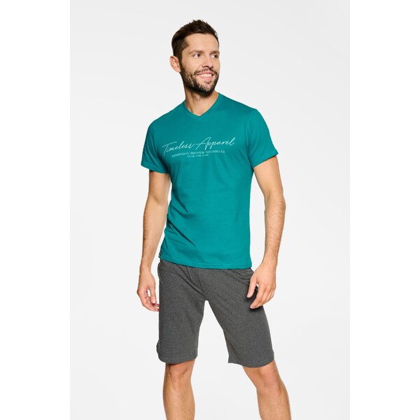 Henderson Pánske pyžamo krátke Pulse tyrkysovo-grafitové, Farba 31100651