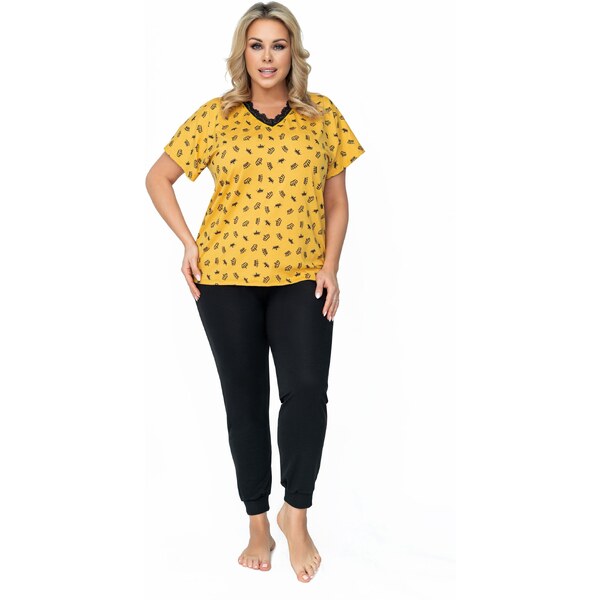 Donna Dámske pyžamo pre moletky Queen plus, Farba horčicová 27270673