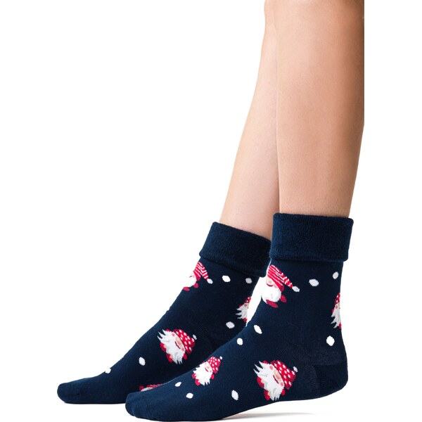 Steven Dámske vianočné ponožky s Mikulášmi 030-039 tmavomodré/37, 35512949