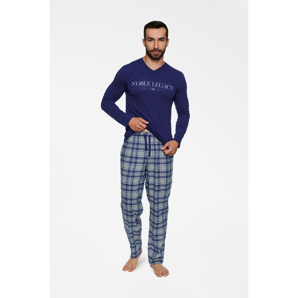 Henderson Pánske bavlnené pyžamo Town 40074-59X tmavomodro-šedé, Farba 42815866