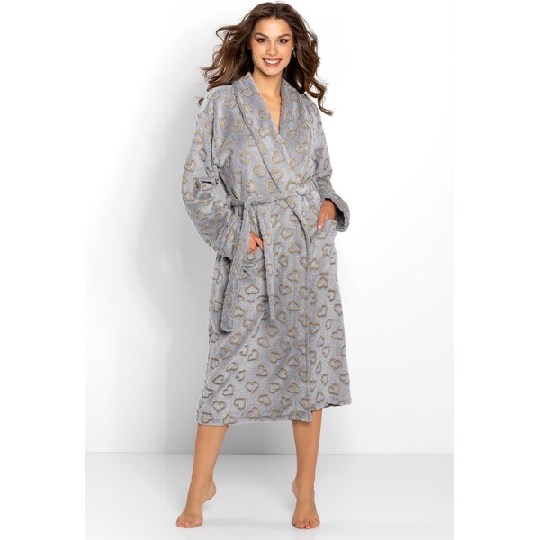 Momenti Per Me Luxusný dámsky župan so srdiečkami Zoe šedý, Farba šedá 42654694
