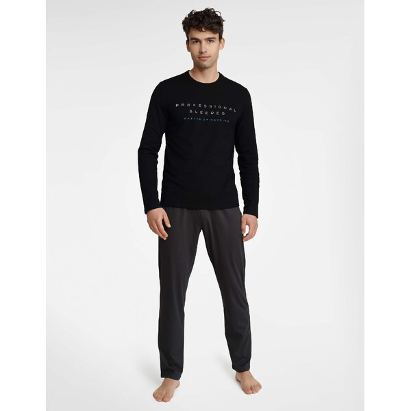 Henderson Pánske bavlnené pyžamo Insure 40963-99X čierno-tmavošedé, 44537177