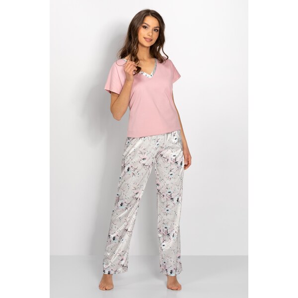 Momenti Per Me Elegantné dámske pyžamo Spa Garden, Farba ružová-šedá 27270692