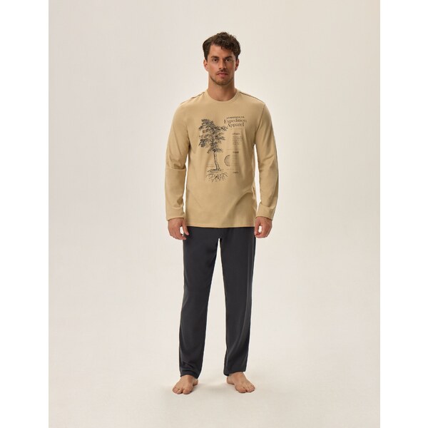 Henderson Pánske bavlnené pyžamo Jerry 41905-80X béžové, Farba béžová 57278002